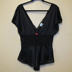 Vtg Jill Andrea of New York sz M Black Nylon & Lace Playsuit Romper Lingerie